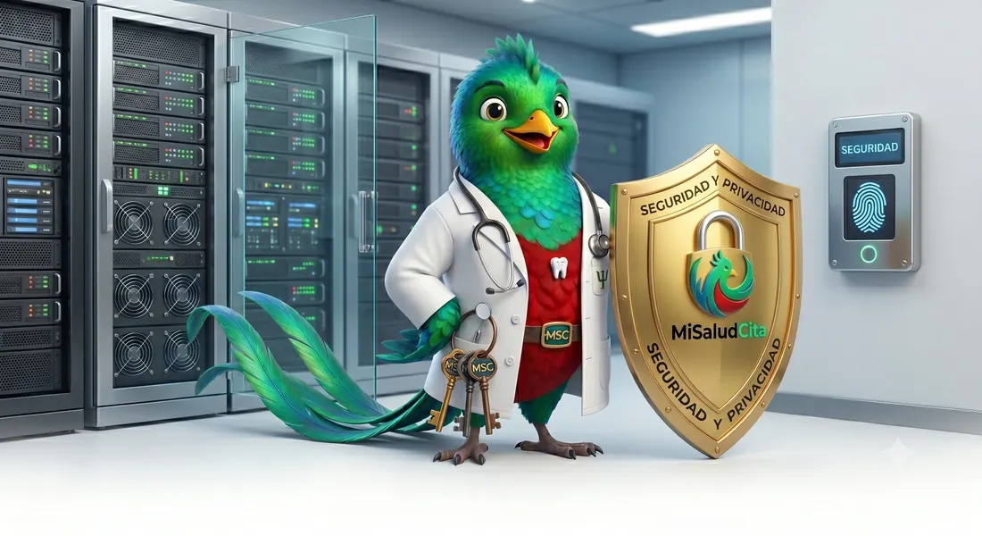 Quetzal resguardando los datos médicos en un centro de datos seguro