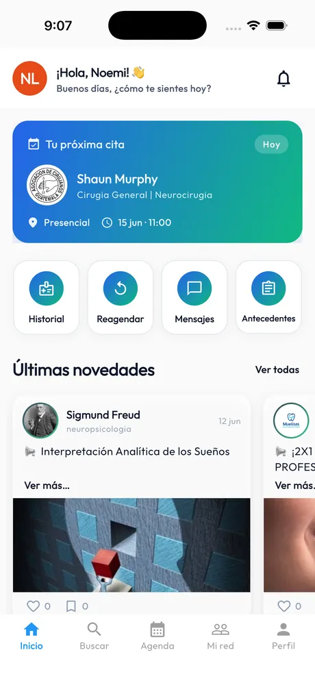 Pantalla de inicio de la app MiSaludCita